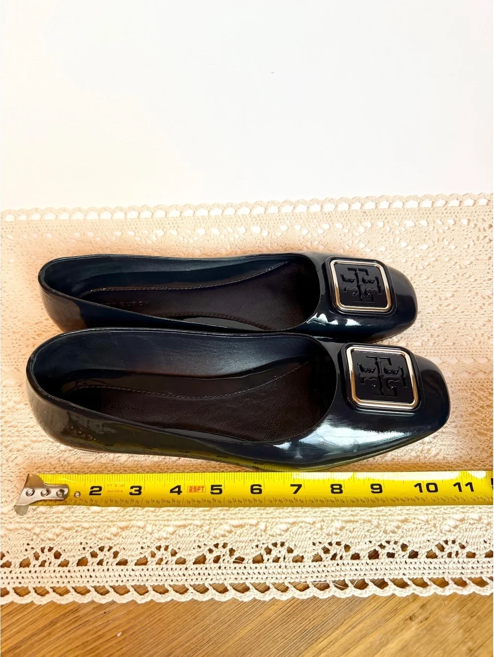 Tory Burch Navy Blue Patent Leather Logo Ballet Flats Women’s Size 10M